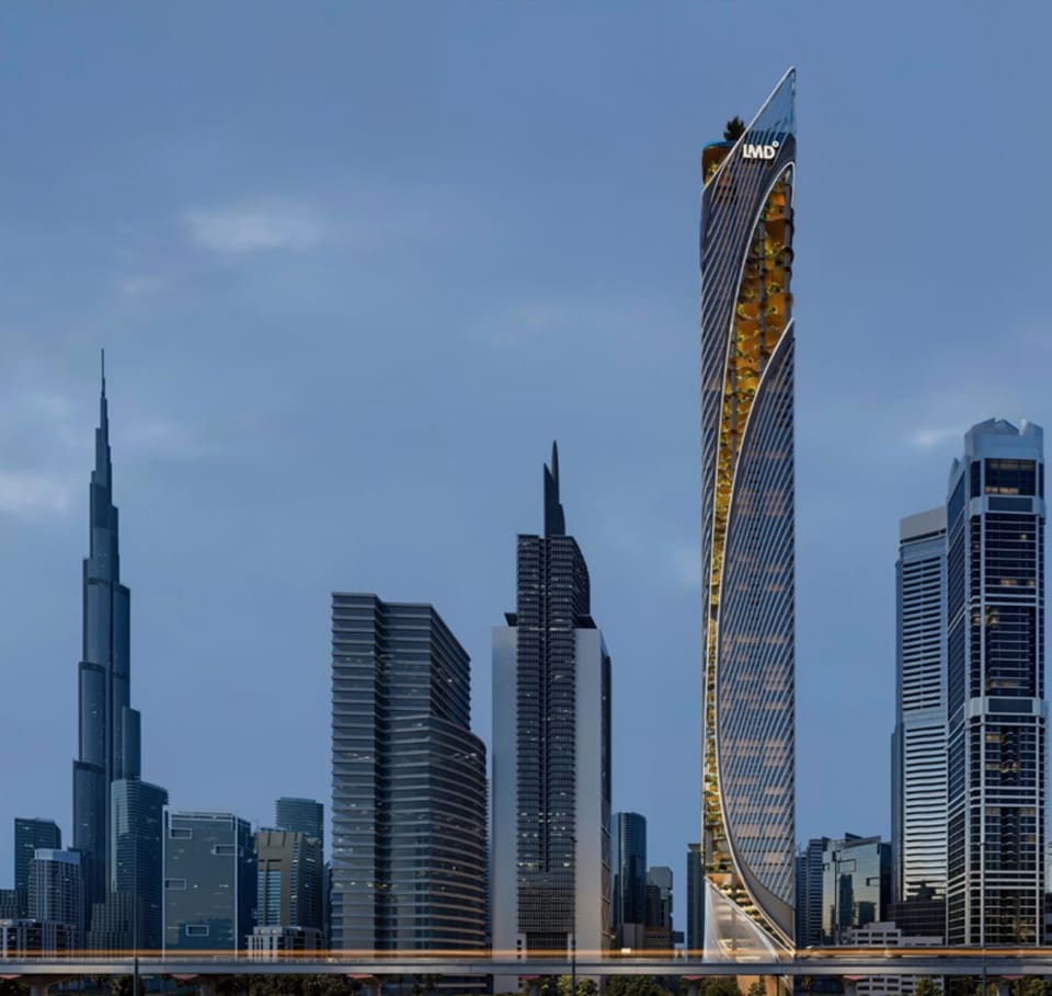 Artist's impression of Christian A. Rockefeller Business Tower on the Sheikh Zayed Road skyline, Dubai
